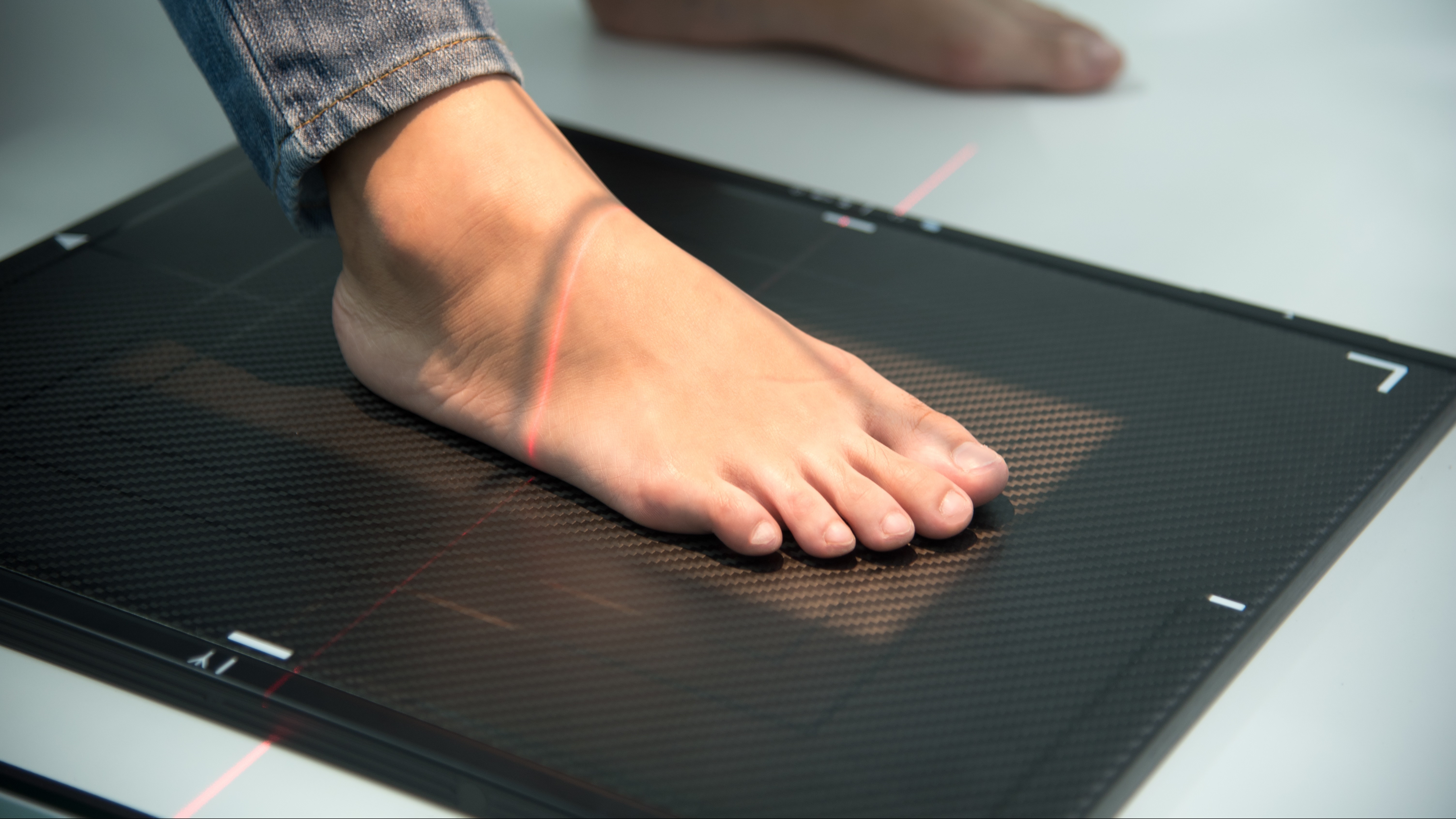 Photograph close up of foot while taking an x-ray